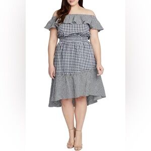 Rachel Rachel Roy Plus Size Gingham Off-The-Shoulder Dress